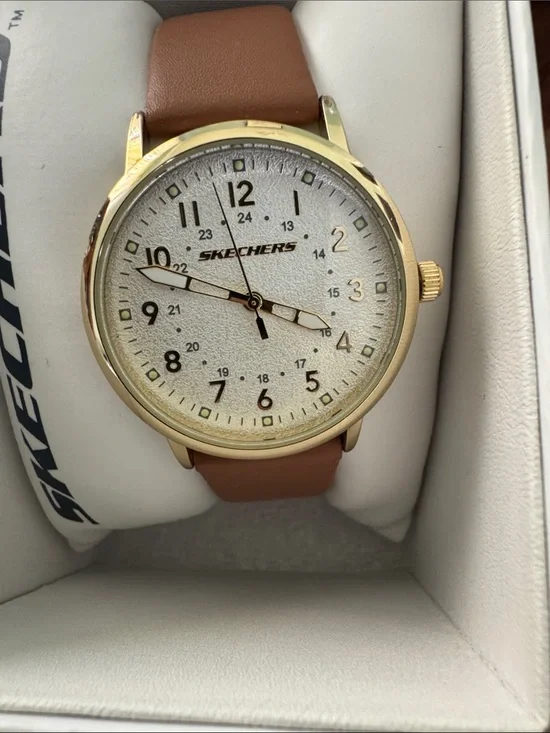 Skechers Gold-Tone Case with Brown Leather Strap Watch