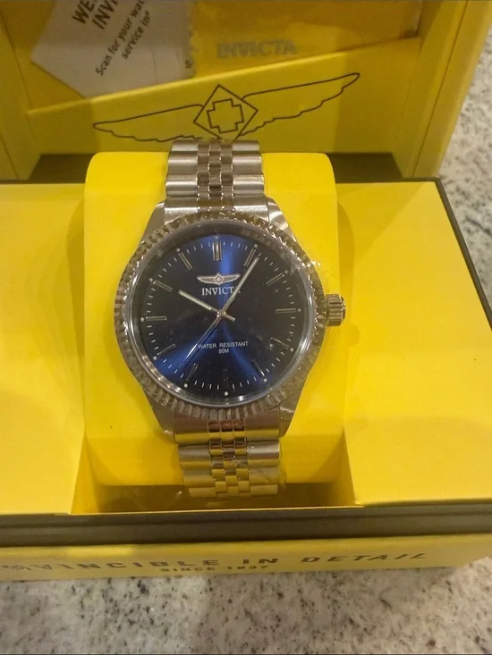 Invicta Silver Bracelet Watch with Blue Sunburst Dial