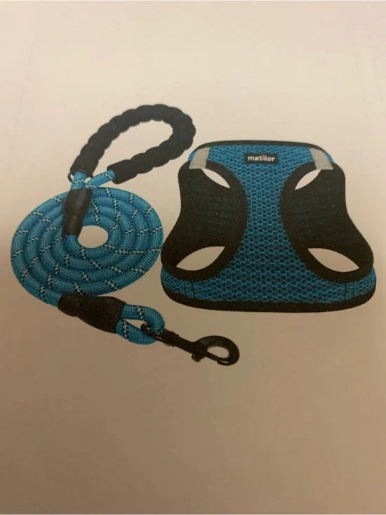 Blue Mesh Dog Harness and Rope Leash Set
