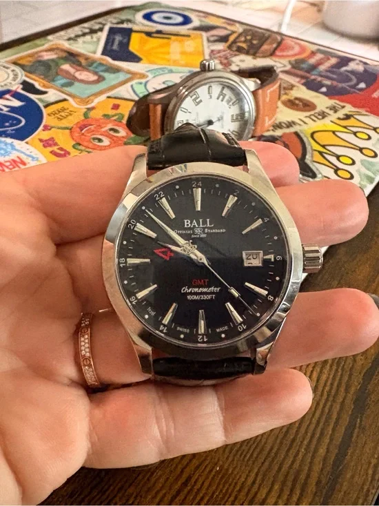 Ball Engineer II GMT Automatic Watch — Black Dial, Brown Leather Strap