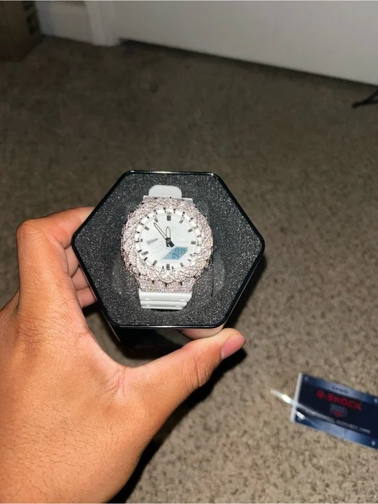 Casio White Watch with Pink Crystal Bezel
