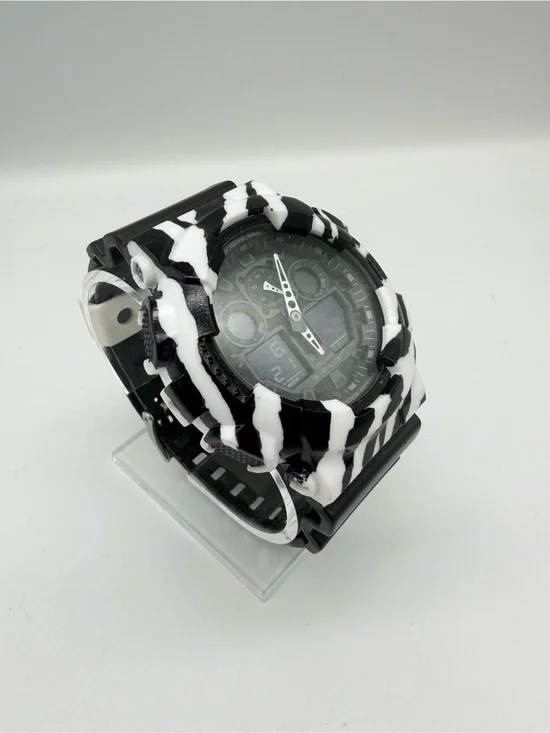 Custom Casio G-Shock GA-100 Zebra Black White Art Watch 5081