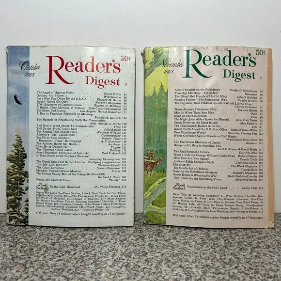 1968 October November READER'S DIGEST MAGAZINE Vintage History Short Stories Ads