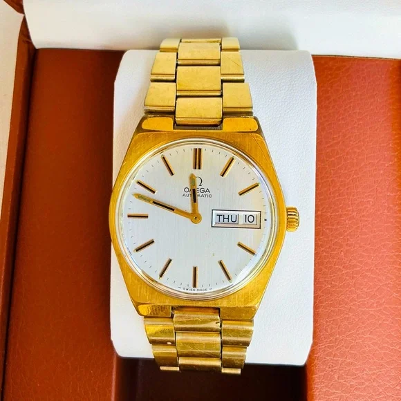 Omega Gold-Tone Men's Automatic Watch with Silver Dial
