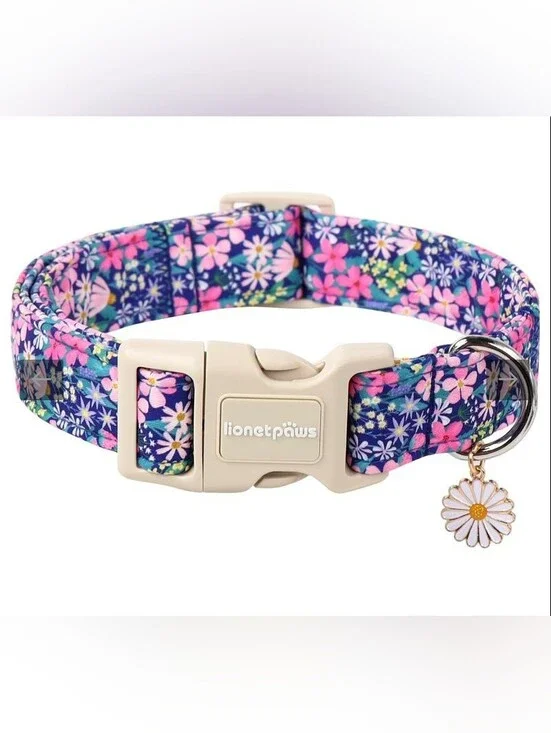 Floral Dog 🐶 Collar in Blue and Pink Adjustable Size M