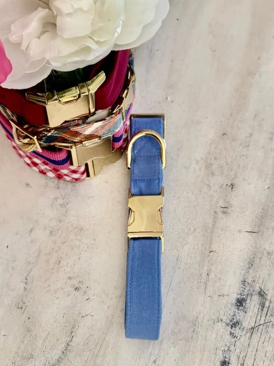 The Foggy Dog Blue Chambray Dog Collar Dog Collar Size L