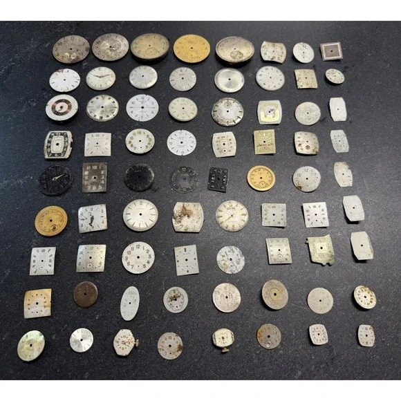 Vtg Watch Dial Lot 72 Pieces Elgin Bulova Longines Gruen Timex Parts Repair Art