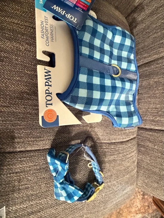 Top Paw Blue Plaid Kids Harness and Matching Collar Set