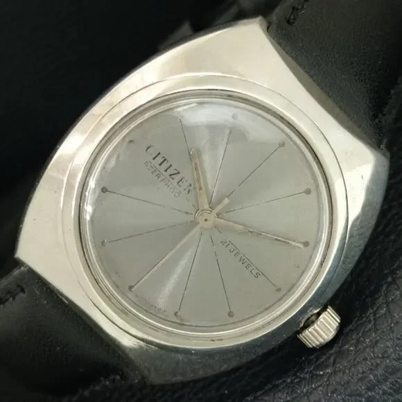Vintage 1984 Citizen Manual Wound Mens Silver Watch & Silver accents