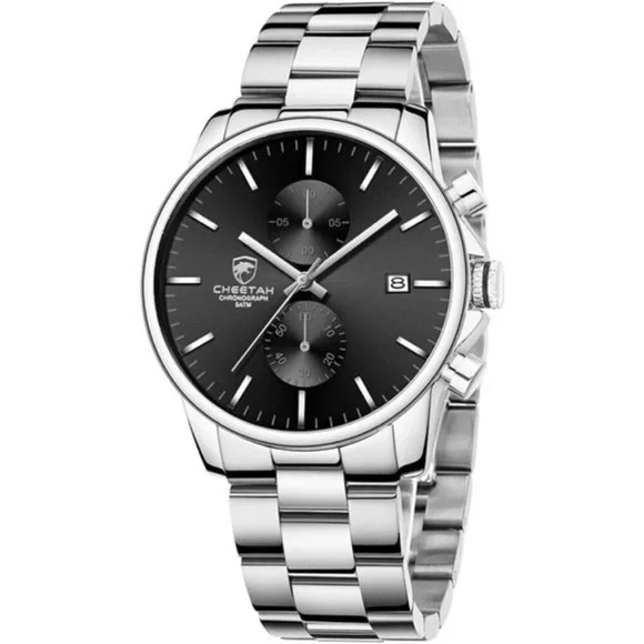 Stainless Steel Waterproof Chronograph Quartz Watch for Men Auto Date Silver NEW