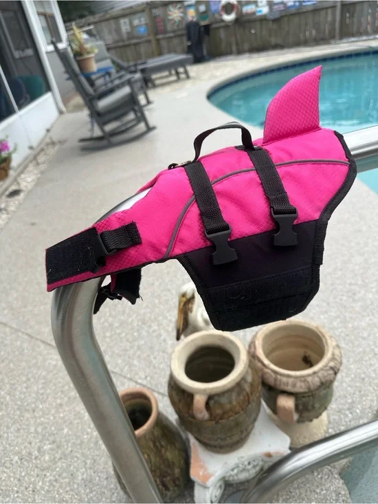 Bright Pink Dog Life Jacket with Shark Fin
