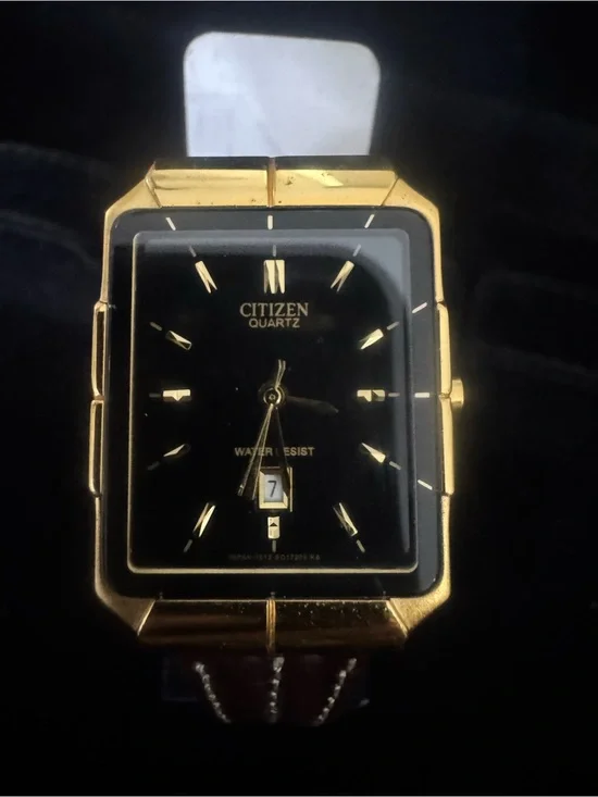 Citizen Gold Tone with Black Dial Rectangular Dress Watch