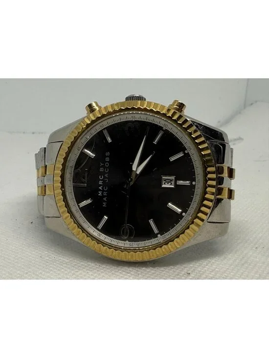 Marc by Marc Jacobs Men Two-Tone Gold Fluted Bezel Black Dial Watch