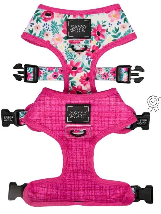 Sassy Wolf pink floral reversible harness L