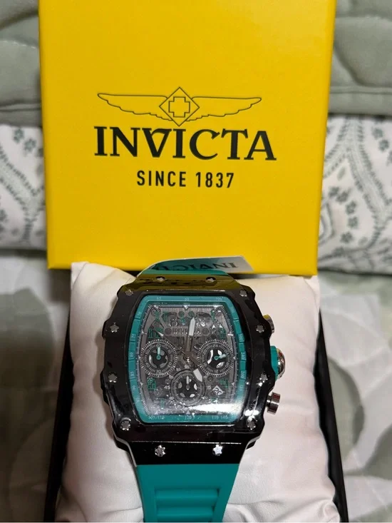 Invicta racing Turquoise Silicone Strap Black-Tone Chronograph