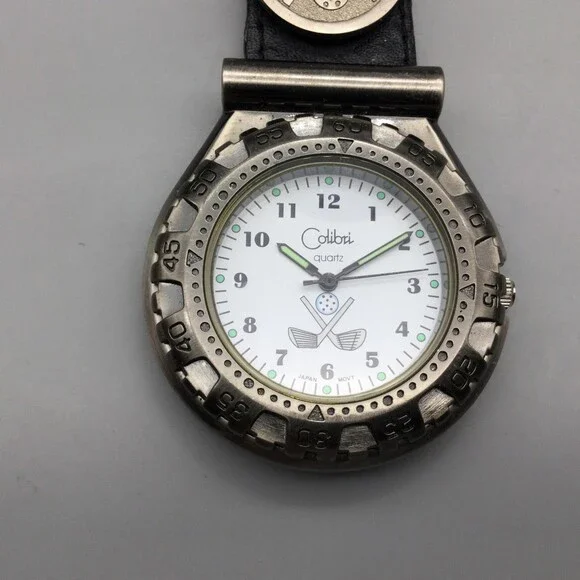 Colibri Golf Pocket Watch Men 40mm Silver Tone Clip Carabiner New Battery