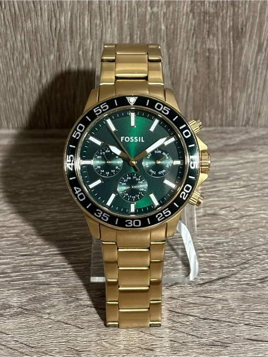 Green Fossil Bannon Chronograph Stainless Steel Men’s Watch With New Battery