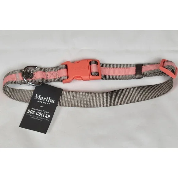 Martha‎ Stewart Gray & Coral Adjustable Nylon Large Dog Collar Size 20 (18-26in)