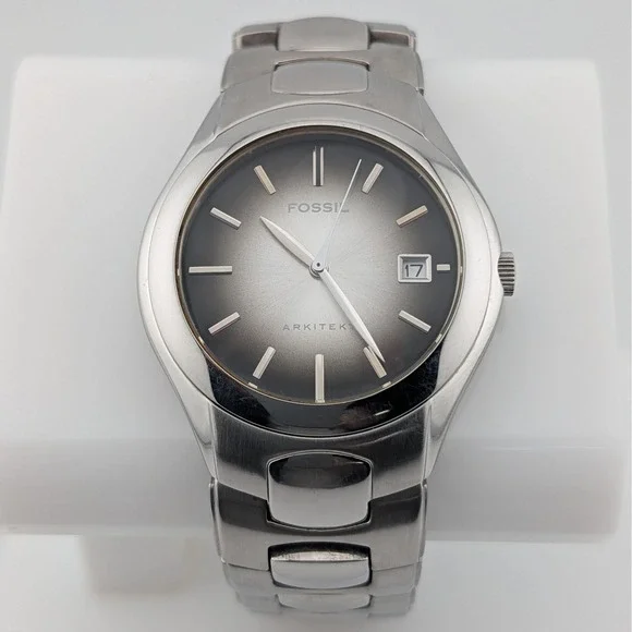 Fossil Arkitek FS-2903 Gray Brown Sunburst Dial Stainless Steel Date Watch 36mm