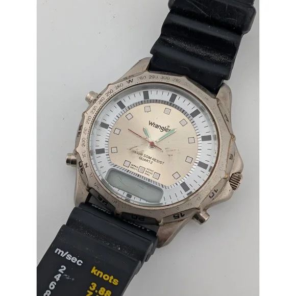 Vintage Wrangler Watch Men‎ 43mm Case Analog-Digital Black Band- New Battery