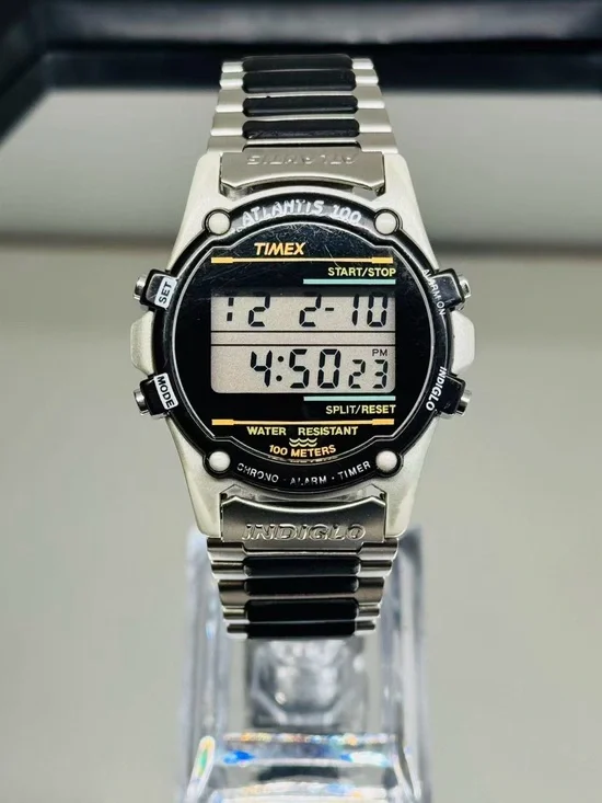 Vintage Timex Atlantis 100 Indiglo Digital Men Watch 39mm WR100M New Battery