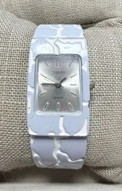 Terner Periwinkle Marbled Cuff Watch New Battery Silver Tone Quartz