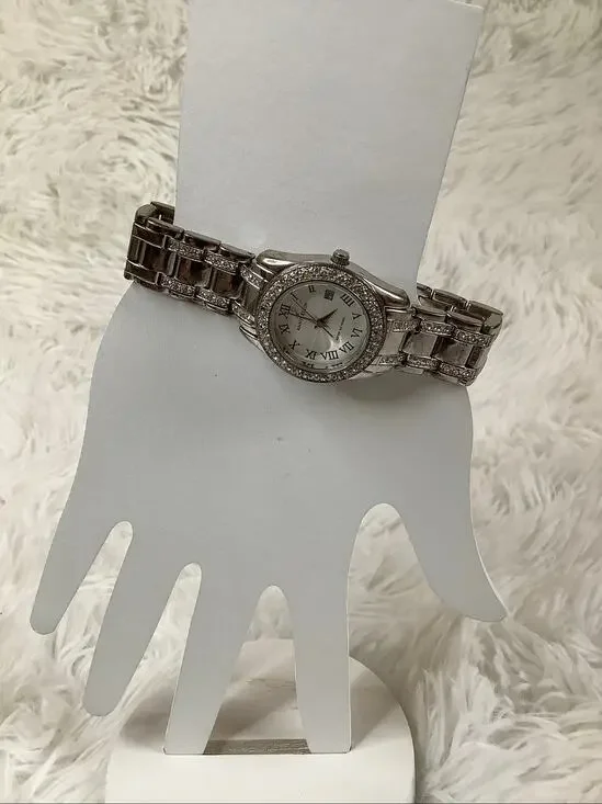 Anne Klein Silver Tone Crystal Bezel Roman Numerals Quartz Watch Elegant A4-32