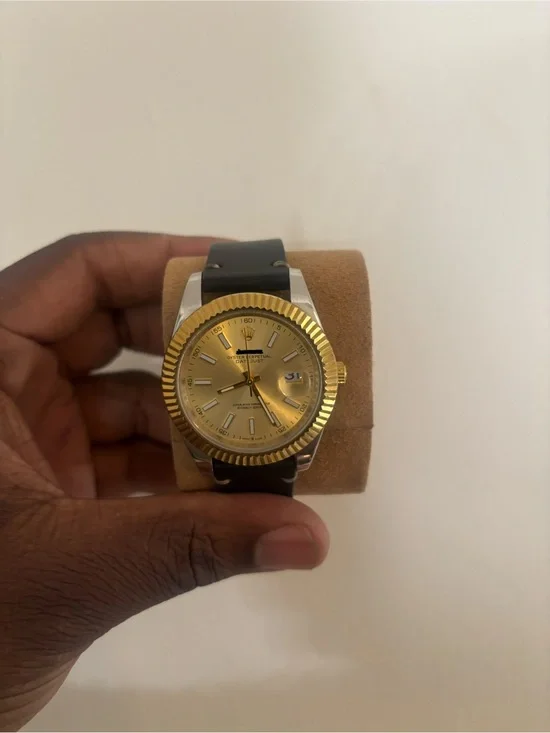 Gold Dial Men's Dress Watch with Black Strap
