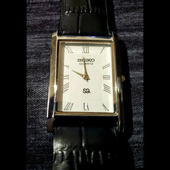 Vintage Tank Rectangular Gorgeous White Dial‎ Blk Leather Men Dress Watch⌚