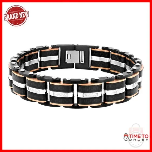 Stainless Steel Link Bracelet with Diamond Accents, 8.5 Inches