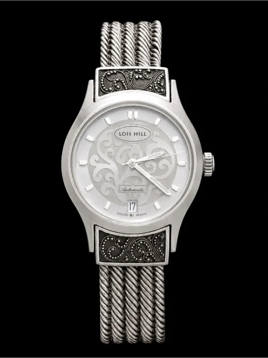 LOIS HILL Automatic Grey Round Sterling Silver Watch