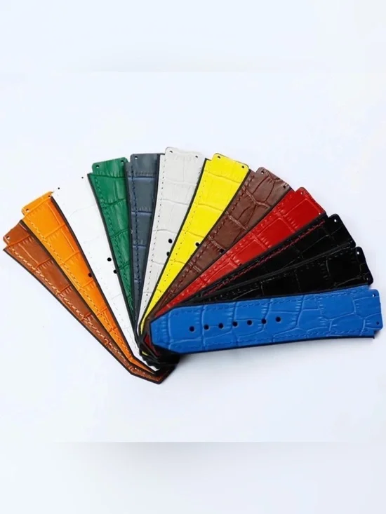 ✅Rubber Alligator  Grain  Leather Watch Band  For HUBLOT Watches SIZE 25MM