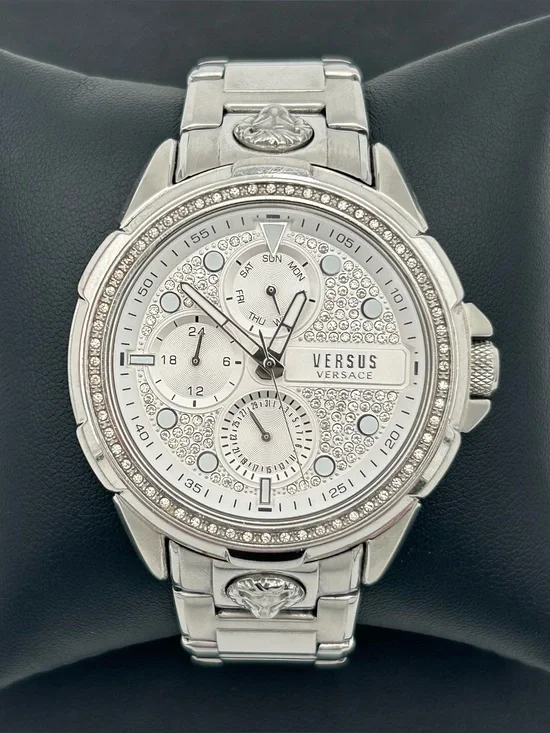 Versus Versace Silver Crystal-Accented Stainless Steel Watch