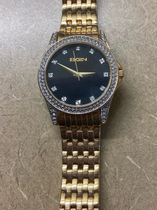 Elgin Gold-Tone Men's Crystal Accent Watch - Gold/Black