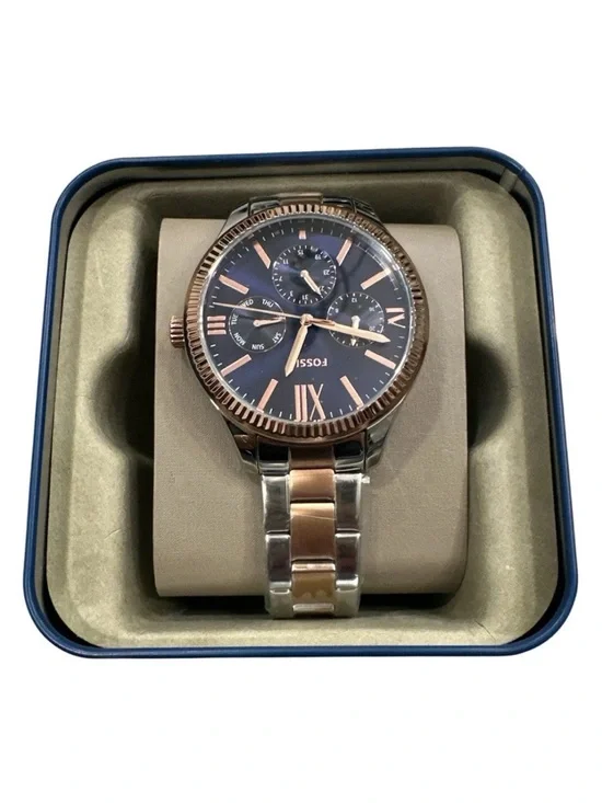 Fossil BQ7097 Men's Multifunction Watch Navy Dial  Gold Two-Tone Steel NEW