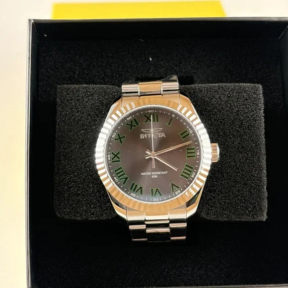 Invicta Specialty Mens Watch Silver Stainless Steel Green Roman Numerals New