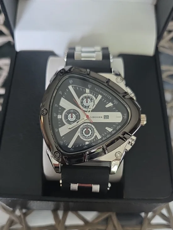 276.   Unique Triangular Men's Chronograph Watch - Black & Silver