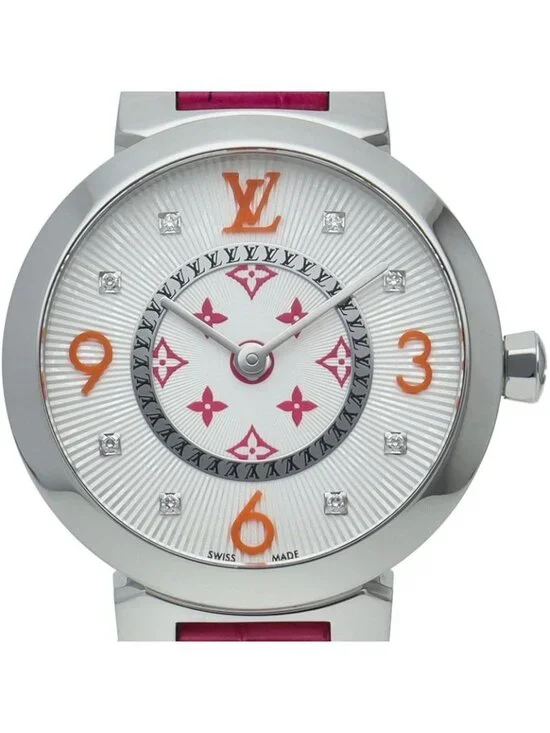 Louis Vuitton Tambour Slim PM Watch 28 Diamond Fuchsia &orange