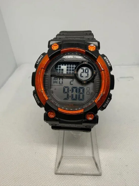 George Men's Digital Sport Watch Black Plastic Orange Accents 92-214