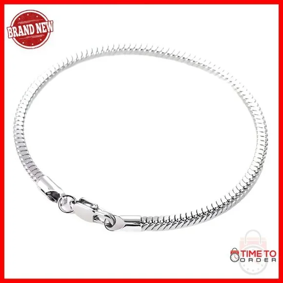 Men's Sterling Silver Snake Chain Bracelet Adjustable 8 Inch Cuff