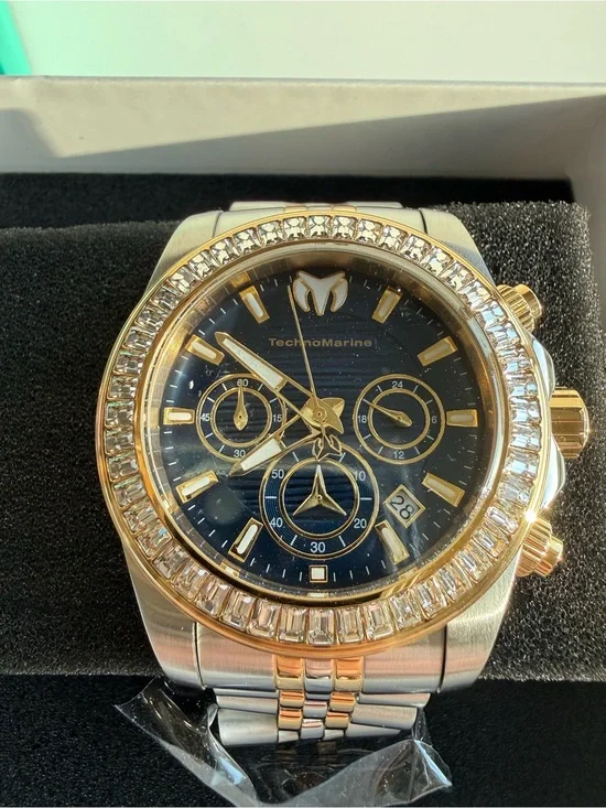 TechnoMarine Manta Ray Chronograph Blue Dial Two-Tone Watch NWT