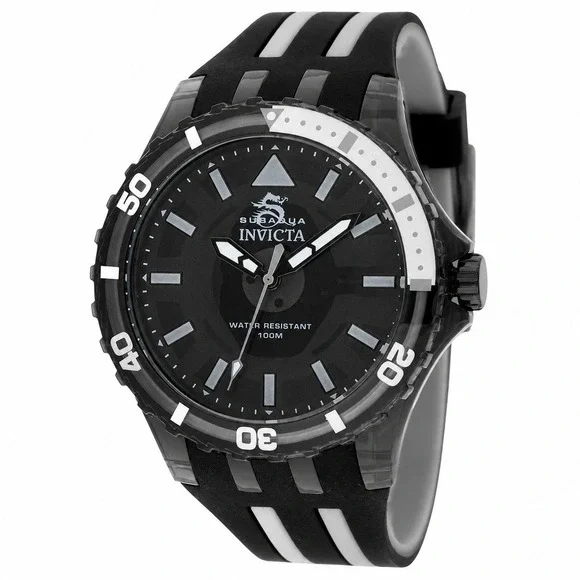 Invicta Subaqua 69447 Mens Watch Black Acrylic 44mm Case Silicone Strap 100M