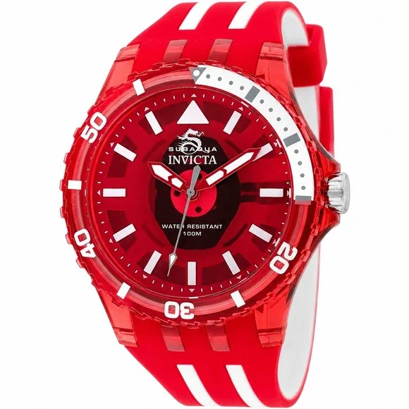 Invicta Subaqua 69450 Red Acrylic 44mm Quartz Silicone Strap Watch NEW