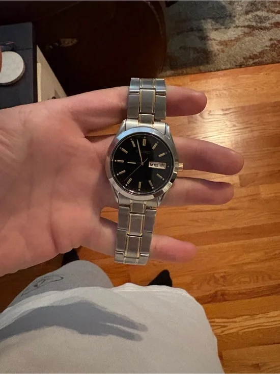 Seiko Silver and Gold Two-Tone Watch with Black Dial