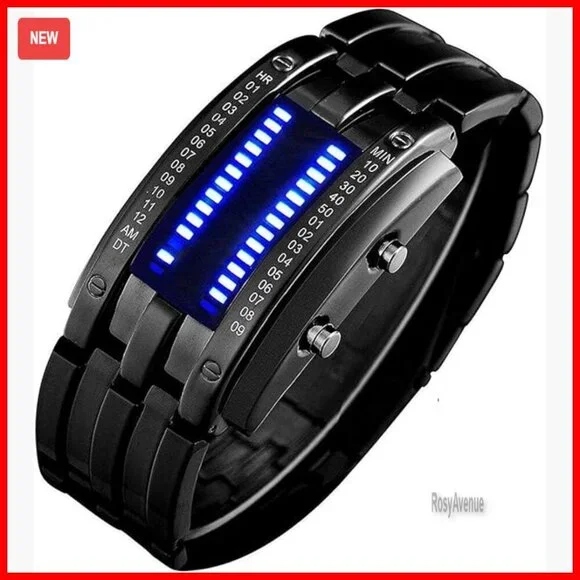 Stainless Steel Digital Watch with LED Backlight, Water Resistant, Quartz
