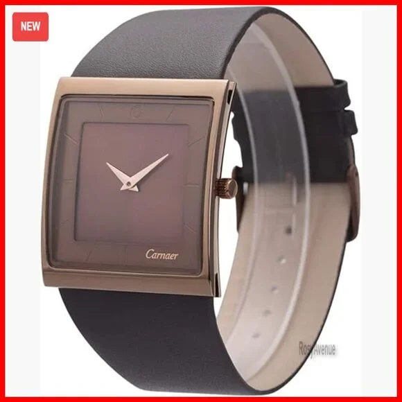 Men's Square Quartz Watch Leather Strap Business Casual Analog