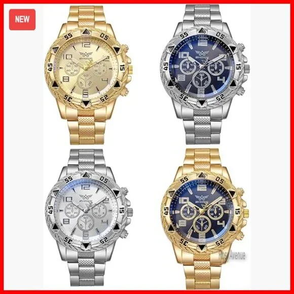 Men's Analog Quartz Wristwatch Set, 42mm Face, Stainless Steel Bracelet