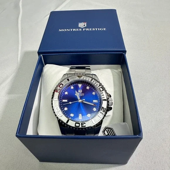 Men's Stainless Steel Watch with Blue Dial