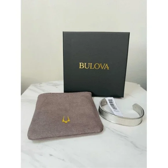 Bulova Precisionist Open Cuff Bracelet,‎ Knurled Texture Design, Silver, NWT