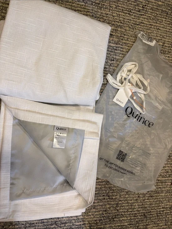 Quince White Textured True Blackout Curtain Panel Slub 48x96